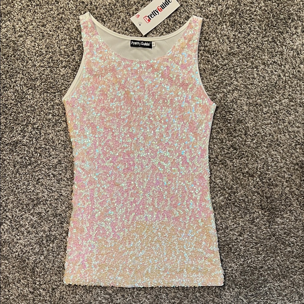Sparkling Iridescent white tank top